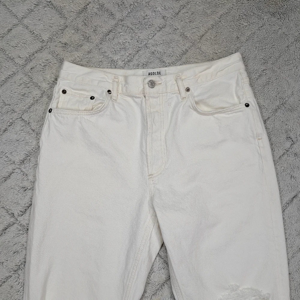 Agolde Jeans Womens 31 White Veil Riley High Rise Straight Crop Cotton Distress